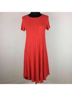 LuLaRoe Carly Dress Womens XS Red Ribbed Chest Pocket Hi-Lo Hem Flowy